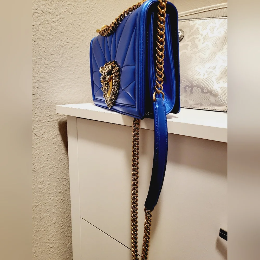 METALLIC BLUE and GOLD Dolce & Gabbana DEVOTION HANDBAG Crossbody - Picture 4 of 8